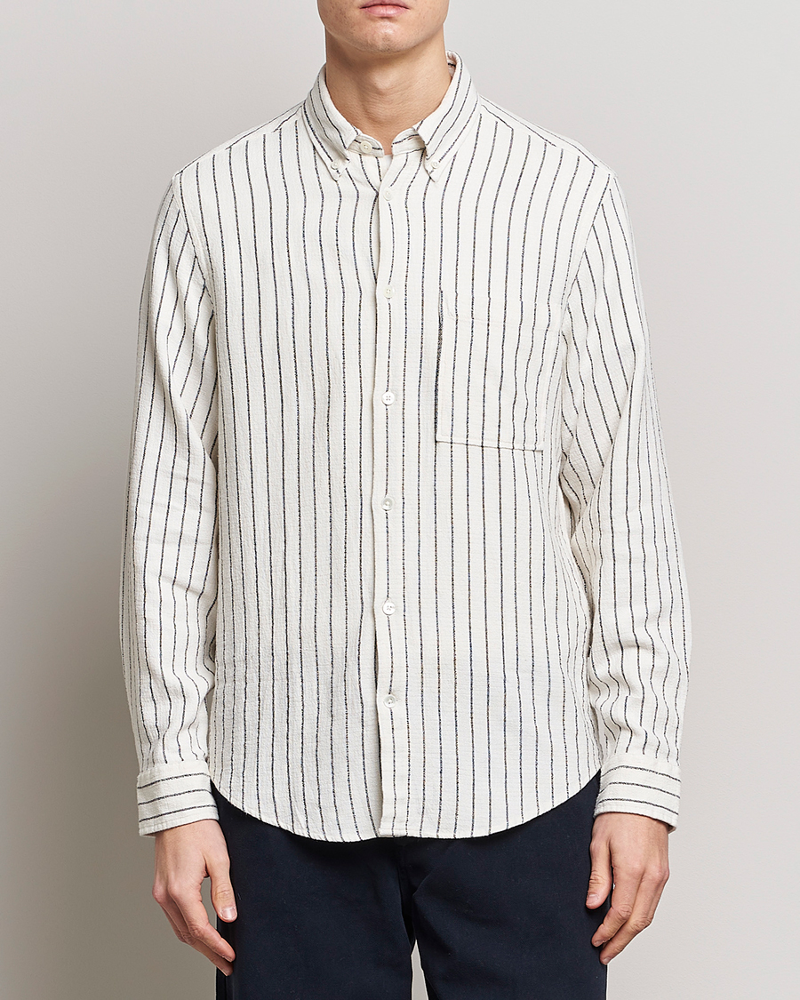 Uomini | Camicie | NN07 | Arne Linen Striped Shirt Navy/White