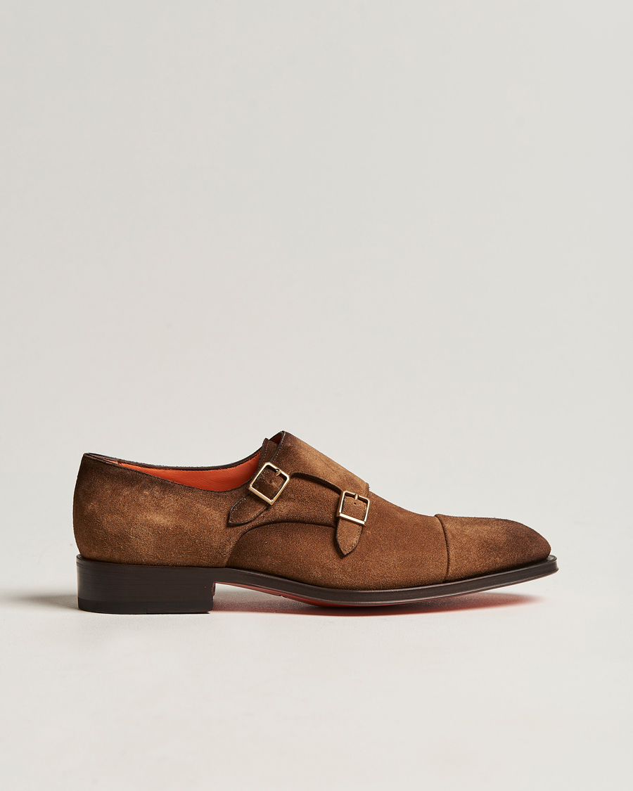 Uomini | Santoni Double Monk Shoe Brown Suede | Santoni | Double Monk Shoe Brown Suede