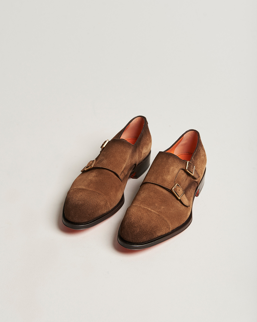 Uomini | Santoni Double Monk Shoe Brown Suede | Santoni | Double Monk Shoe Brown Suede
