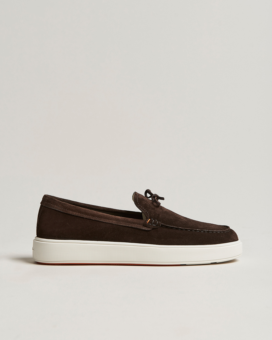 Uomini | Santoni Lacetto Slip On Dark Brown Suede | Santoni | Lacetto Slip On Dark Brown Suede