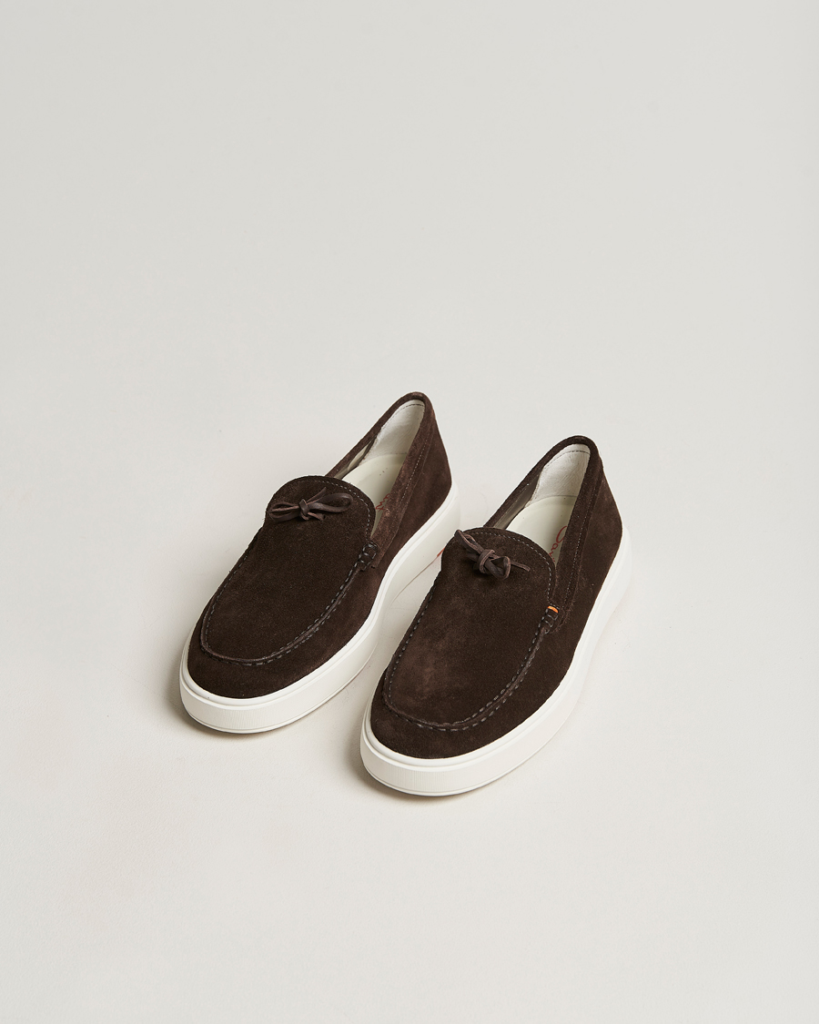 Uomini | Santoni Lacetto Slip On Dark Brown Suede | Santoni | Lacetto Slip On Dark Brown Suede