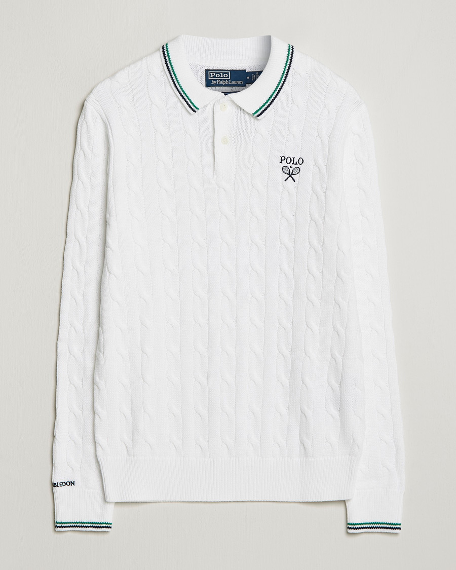 Uomini | Maglieria | Polo Ralph Lauren | Cotton Cable Knitted Polo Ceramic White