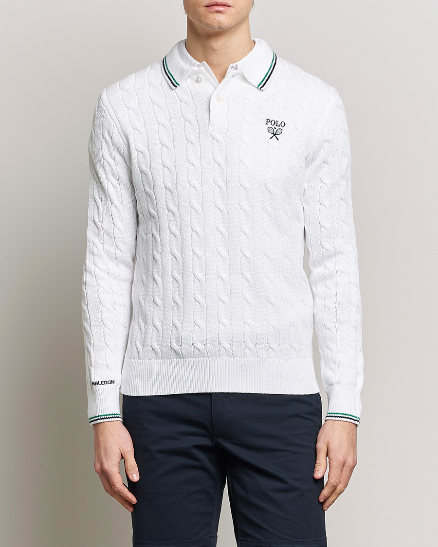 Uomini | Maglieria | Polo Ralph Lauren | Cotton Cable Knitted Polo Ceramic White
