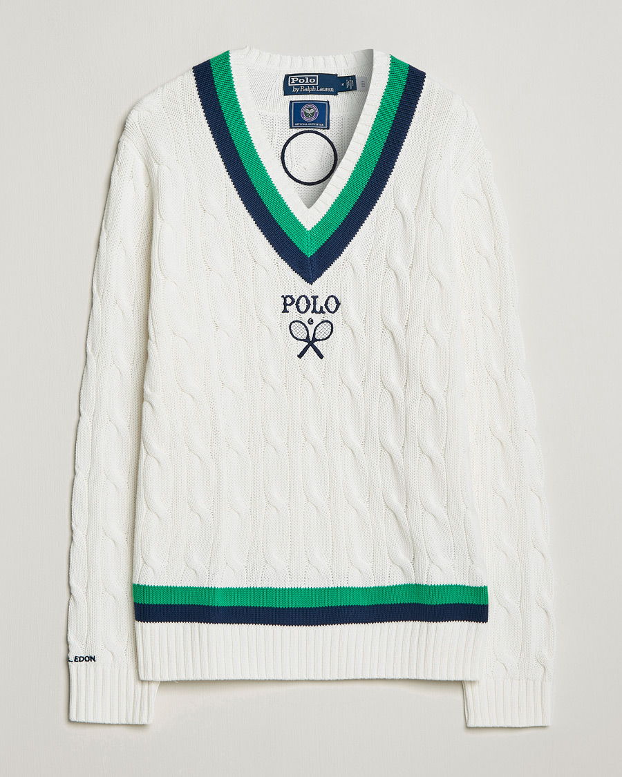 Uomini | Maglieria | Polo Ralph Lauren | Knitted V-Neck Cricket Sweater Ceramic White