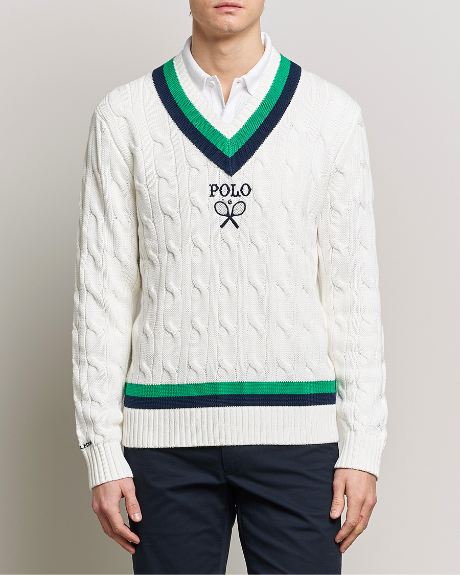 Uomini | Maglieria | Polo Ralph Lauren | Knitted V-Neck Cricket Sweater Ceramic White