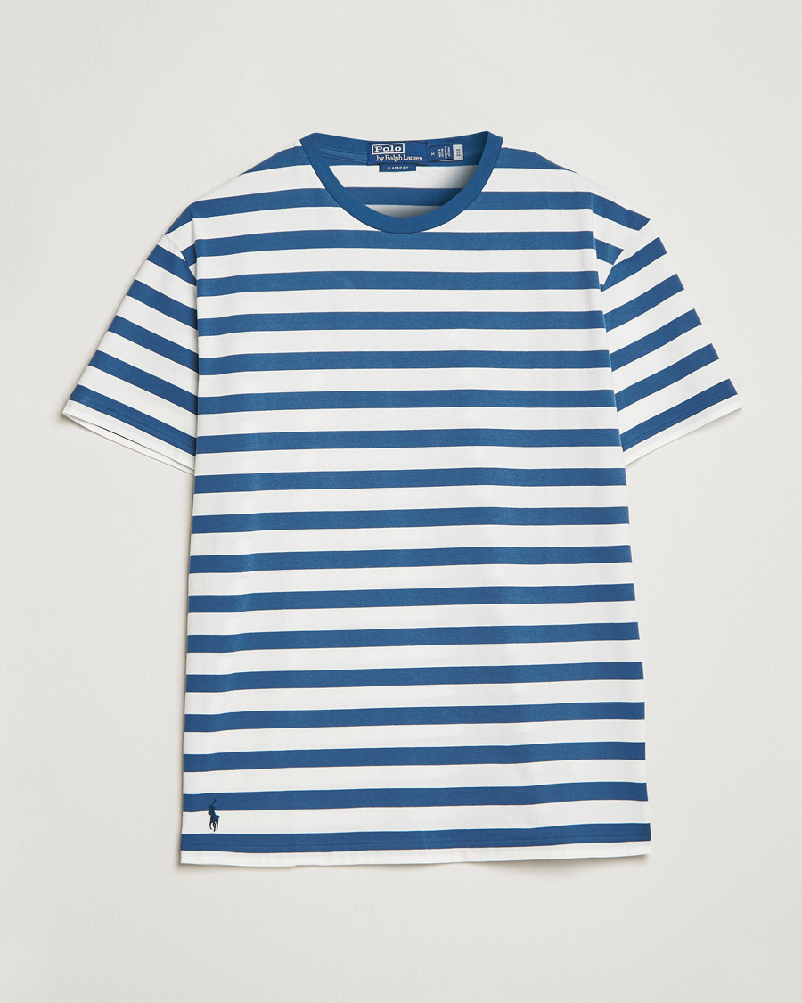 Uomini | T-shirt | Polo Ralph Lauren | Brushed Spa Jersey Striped Crew Neck T-Shirt White/Blue