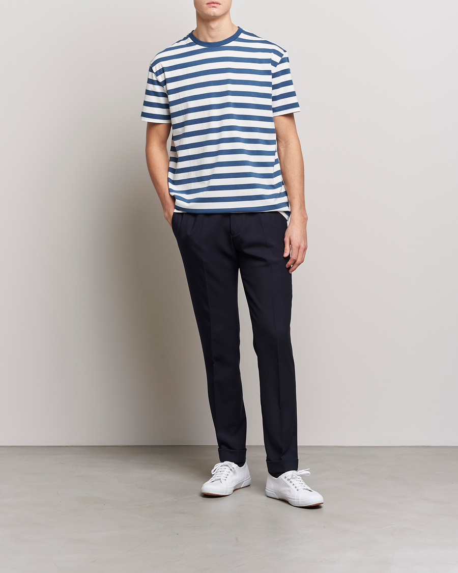 Uomini | T-shirt | Polo Ralph Lauren | Brushed Spa Jersey Striped Crew Neck T-Shirt White/Blue