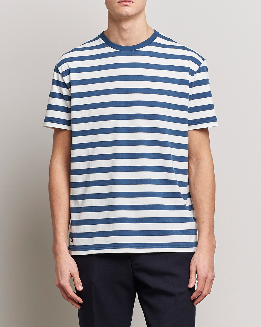 Uomini | T-shirt | Polo Ralph Lauren | Brushed Spa Jersey Striped Crew Neck T-Shirt White/Blue