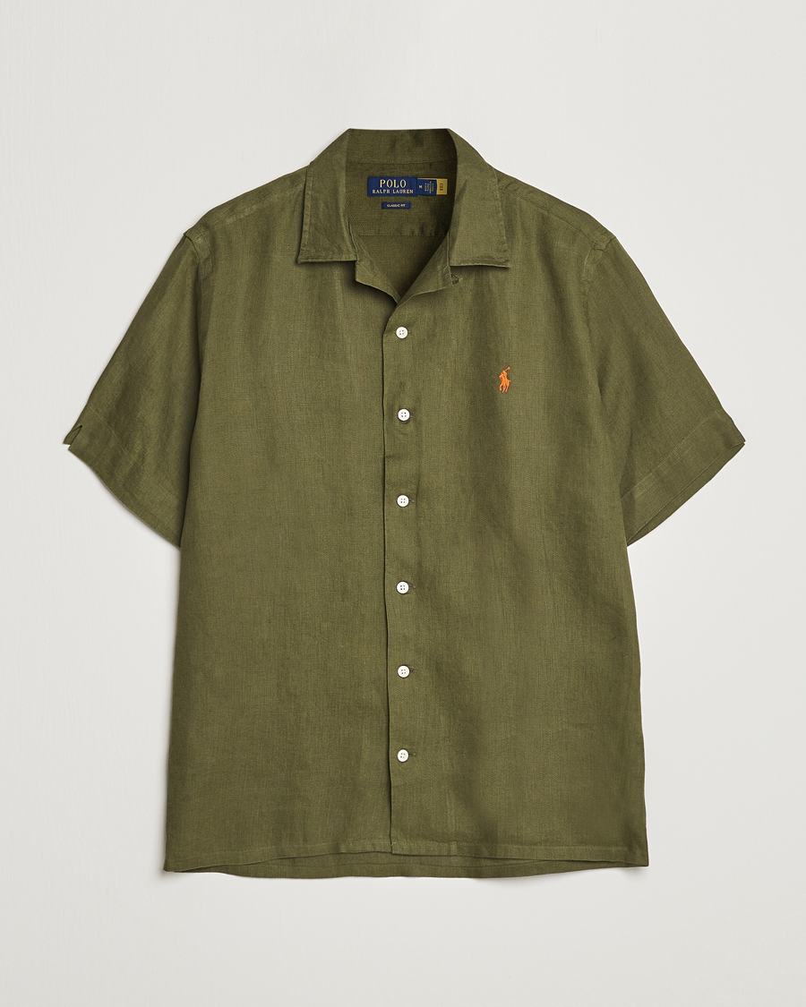Uomini | Camicie | Polo Ralph Lauren | Linen Camp Collar Short Sleeve Shirt Dark Sage