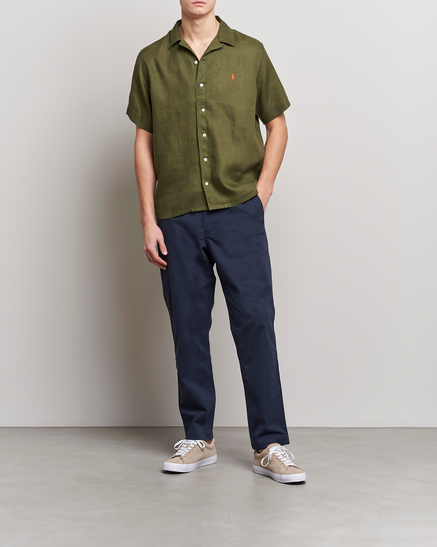 Uomini | Camicie | Polo Ralph Lauren | Linen Camp Collar Short Sleeve Shirt Dark Sage