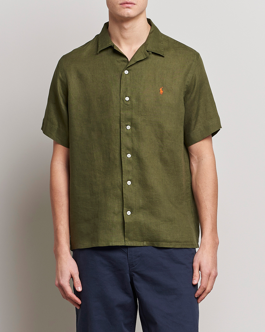 Uomini | Camicie | Polo Ralph Lauren | Linen Camp Collar Short Sleeve Shirt Dark Sage