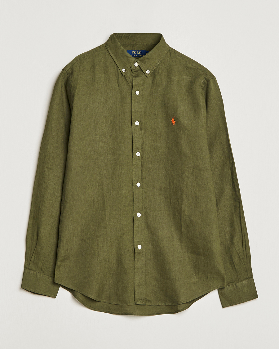 Uomini | Camicie | Polo Ralph Lauren | Slim Fit Linen Button Down Shirt Dark Sage