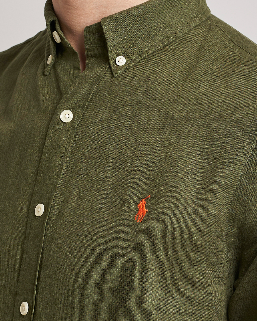 Uomini | Camicie | Polo Ralph Lauren | Slim Fit Linen Button Down Shirt Dark Sage