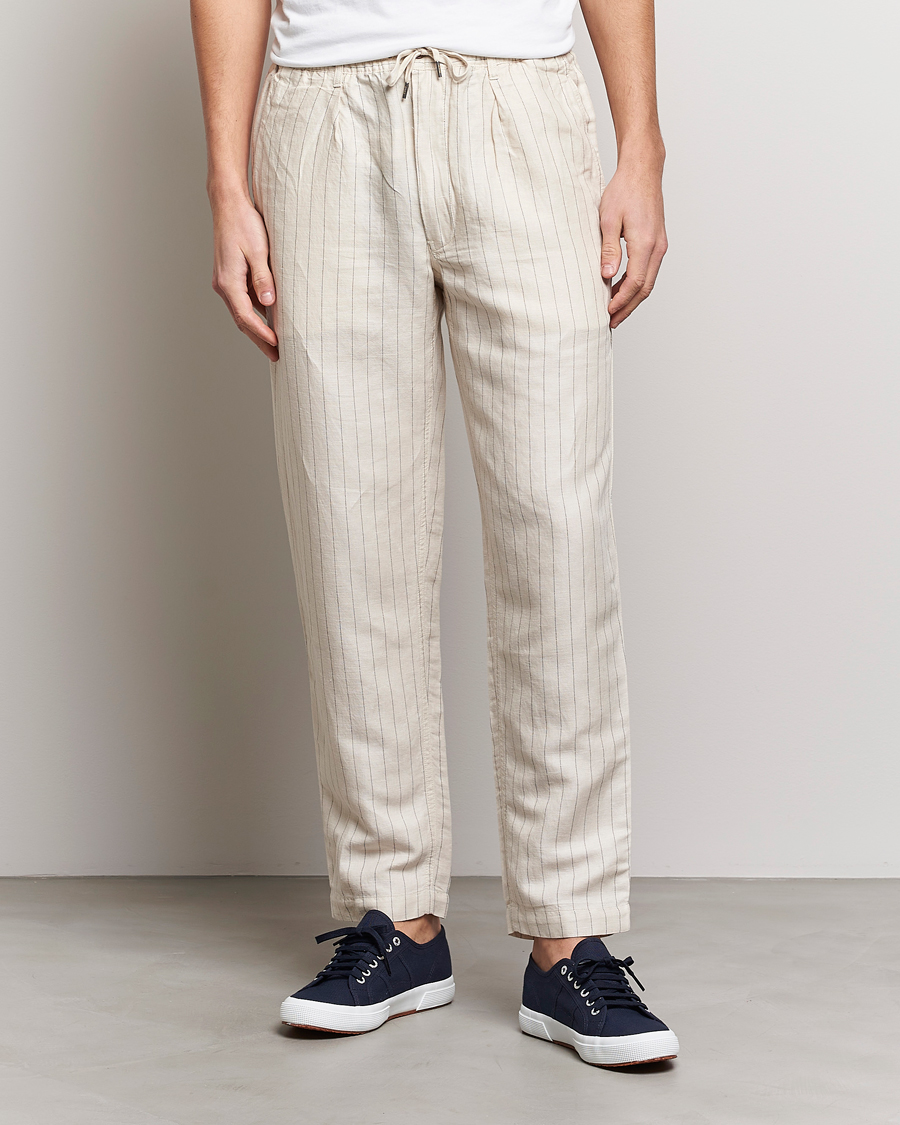Uomini | Pantaloni | Polo Ralph Lauren | Prepster Linen/Tencel Pinstripe Trousers Andover Cream