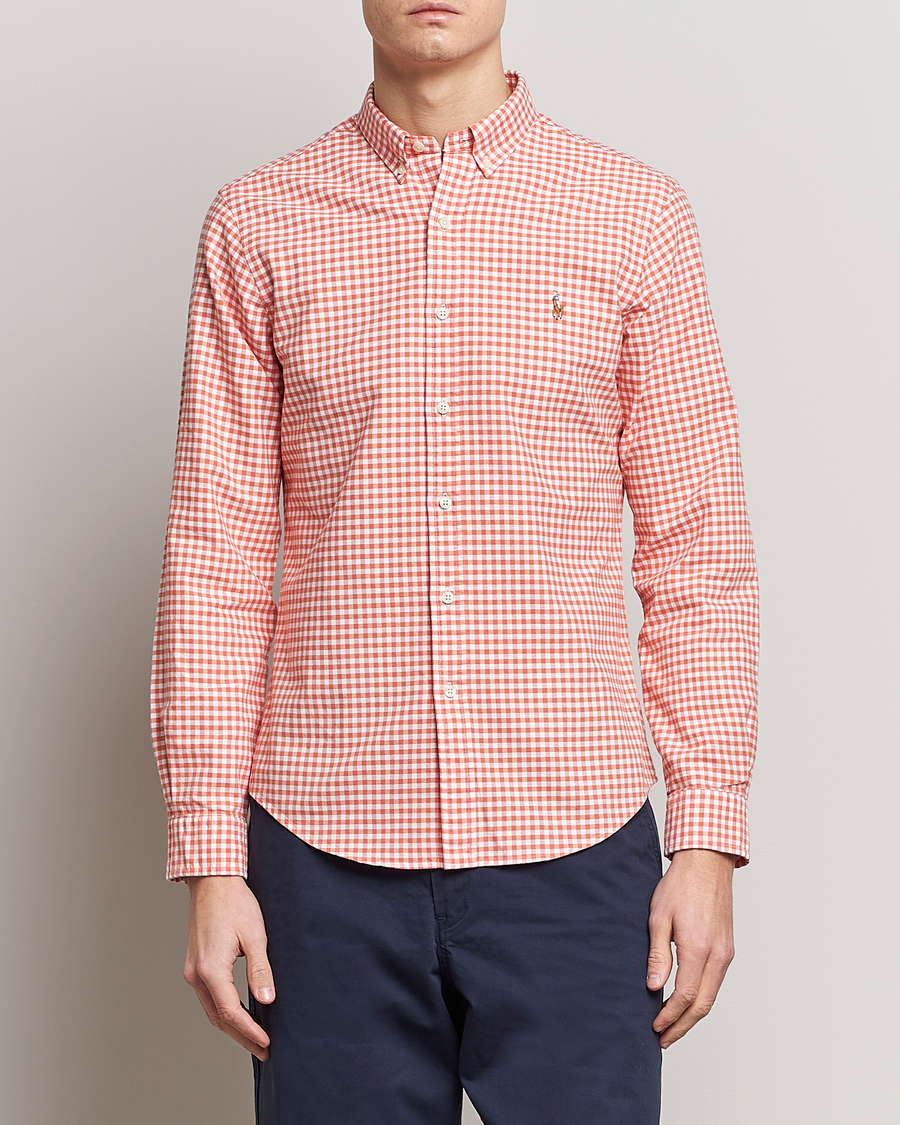 Uomini | Camicie | Polo Ralph Lauren | Slim Fit Oxford Checked Shirt Orange/White
