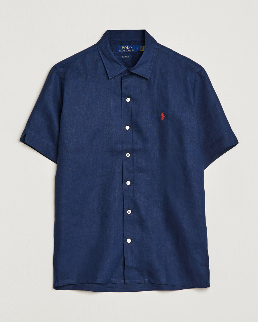 Uomini | Camicie | Polo Ralph Lauren | Linen Camp Collar Short Sleeve Shirt Newport Navy