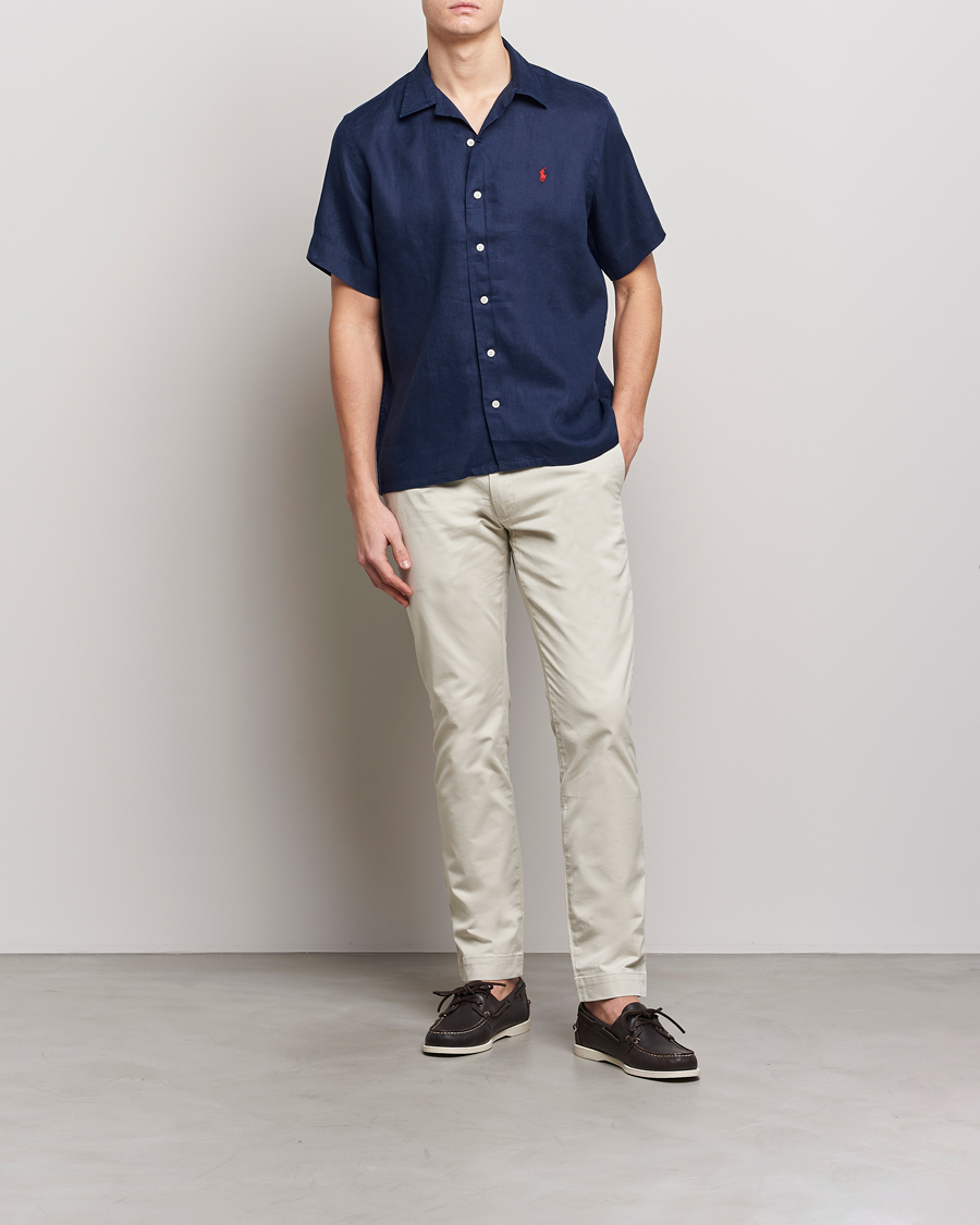 Uomini | Camicie | Polo Ralph Lauren | Linen Camp Collar Short Sleeve Shirt Newport Navy