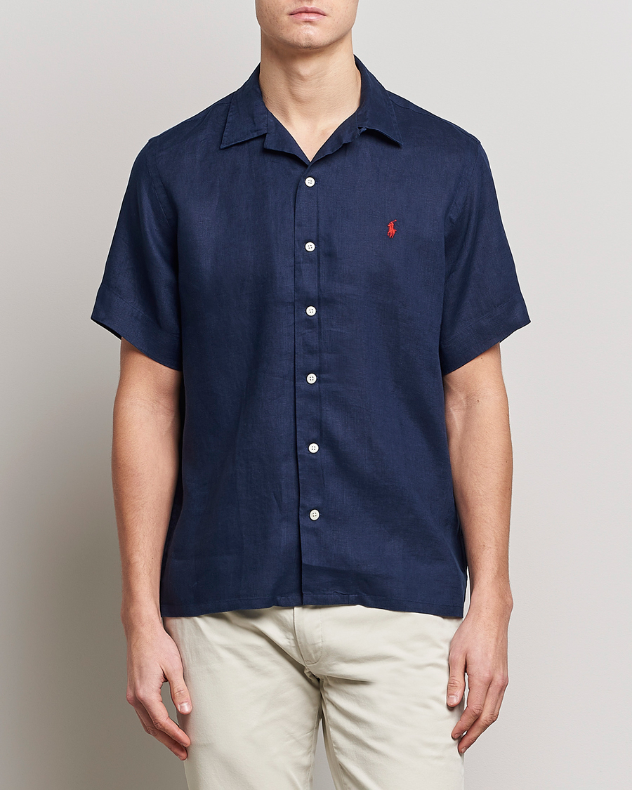 Uomini | Camicie | Polo Ralph Lauren | Linen Camp Collar Short Sleeve Shirt Newport Navy