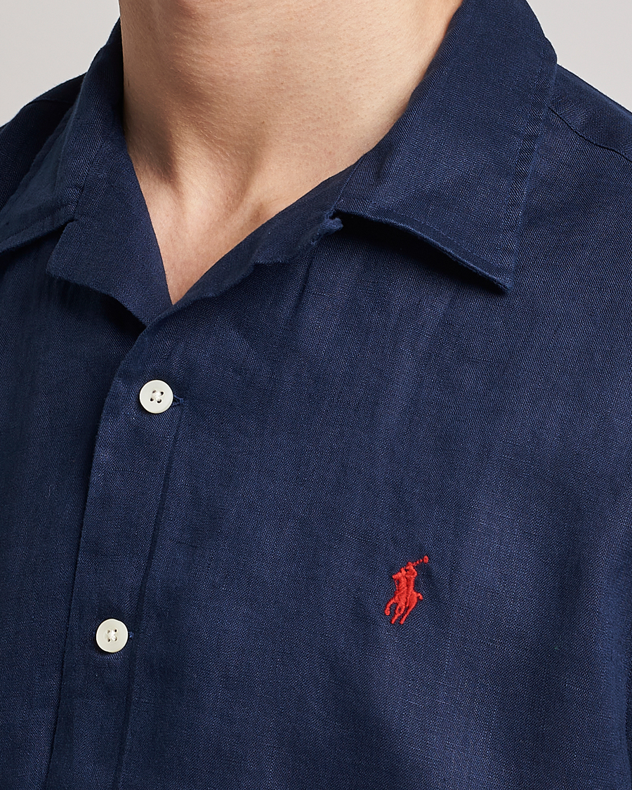 Uomini | Camicie | Polo Ralph Lauren | Linen Camp Collar Short Sleeve Shirt Newport Navy