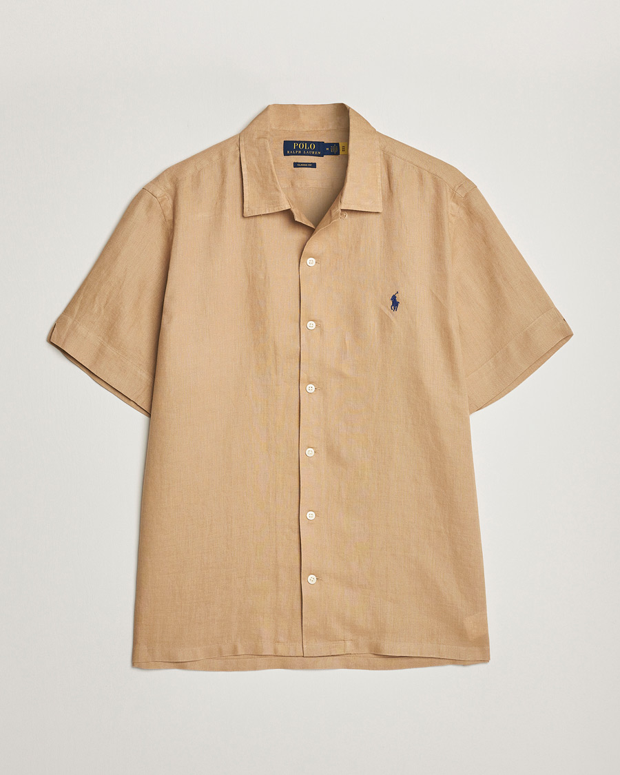 Uomini | Camicie | Polo Ralph Lauren | Linen Camp Collar Short Sleeve Shirt Vintage Khaki