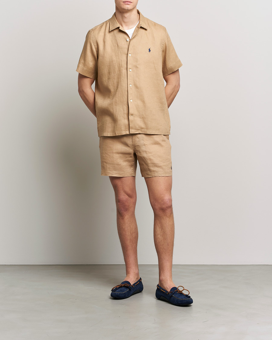 Uomini | Camicie | Polo Ralph Lauren | Linen Camp Collar Short Sleeve Shirt Vintage Khaki