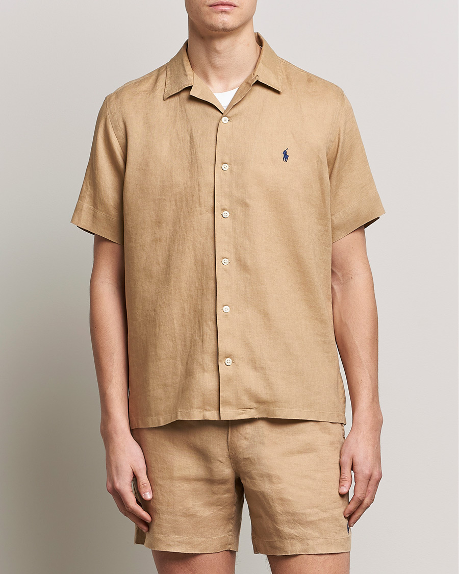 Uomini | Camicie | Polo Ralph Lauren | Linen Camp Collar Short Sleeve Shirt Vintage Khaki