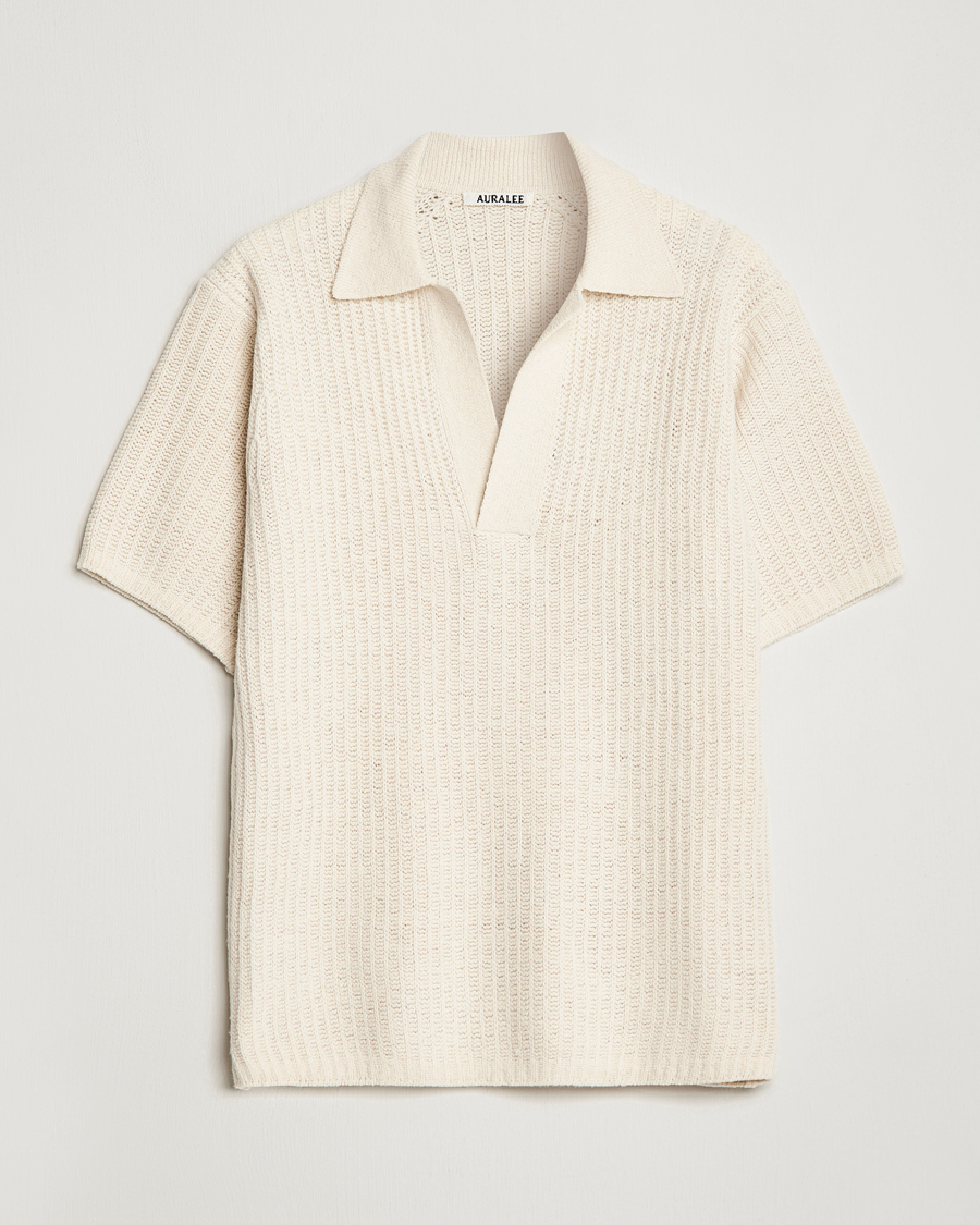 Uomini | Polo | Auralee | Wool Rib Knit Skipper Polo Ecru