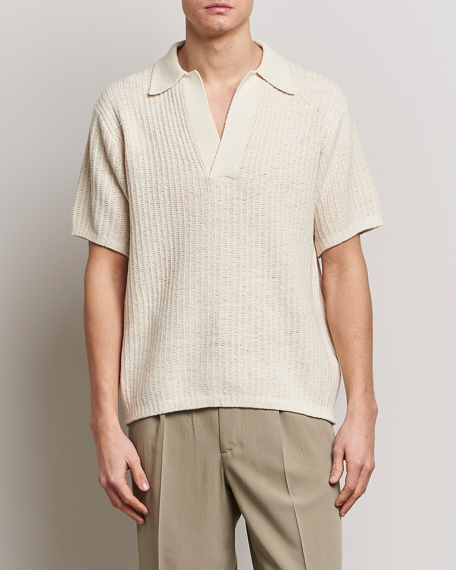 Uomini | Polo | Auralee | Wool Rib Knit Skipper Polo Ecru