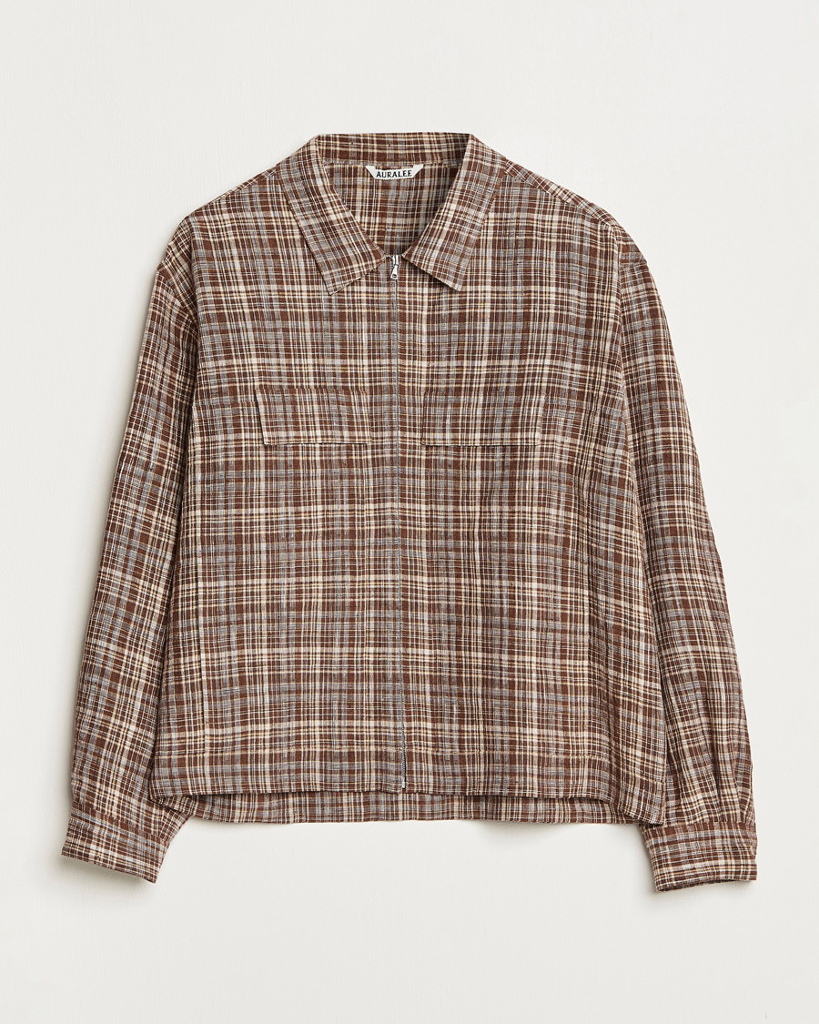 Uomini | Giacche | Auralee | Linen/Silk Zip Blouson Brown Check