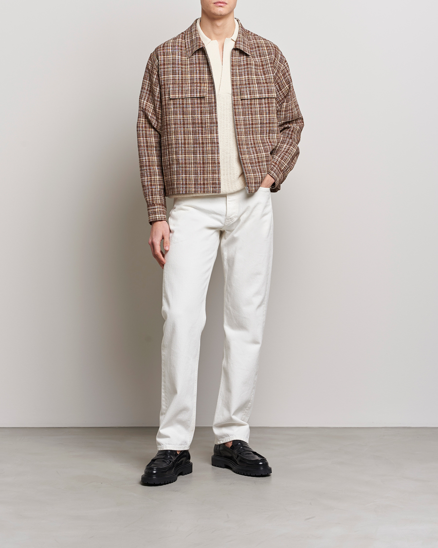 Uomini | Giacche | Auralee | Linen/Silk Zip Blouson Brown Check