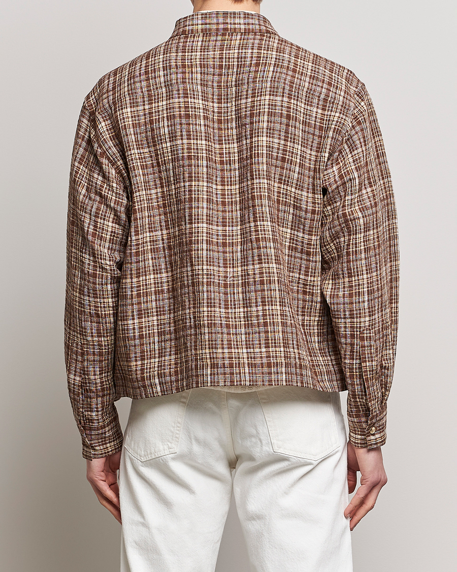 Uomini | Giacche | Auralee | Linen/Silk Zip Blouson Brown Check