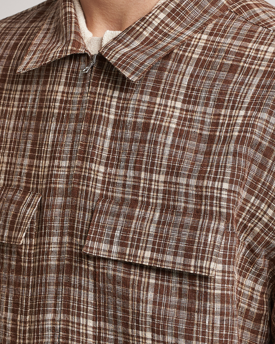 Uomini | Giacche | Auralee | Linen/Silk Zip Blouson Brown Check