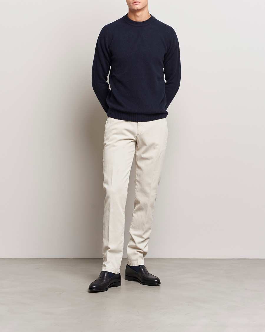 Uomini | Pantaloni | Briglia 1949 | Slim Fit Diagonal Cotton Stretch Trousers Cream