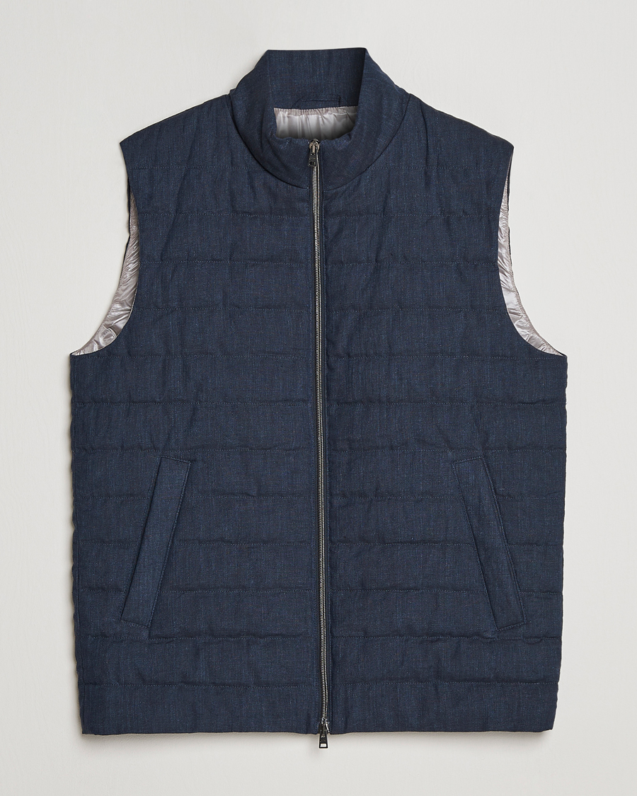 Uomini | Gilet | Herno | Padded Linen Vest Navy