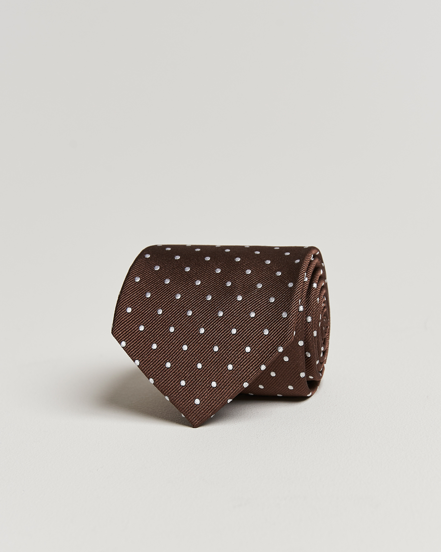 Uomini | Cravatte | Amanda Christensen | Dot Classic Tie 8 cm Brown/White