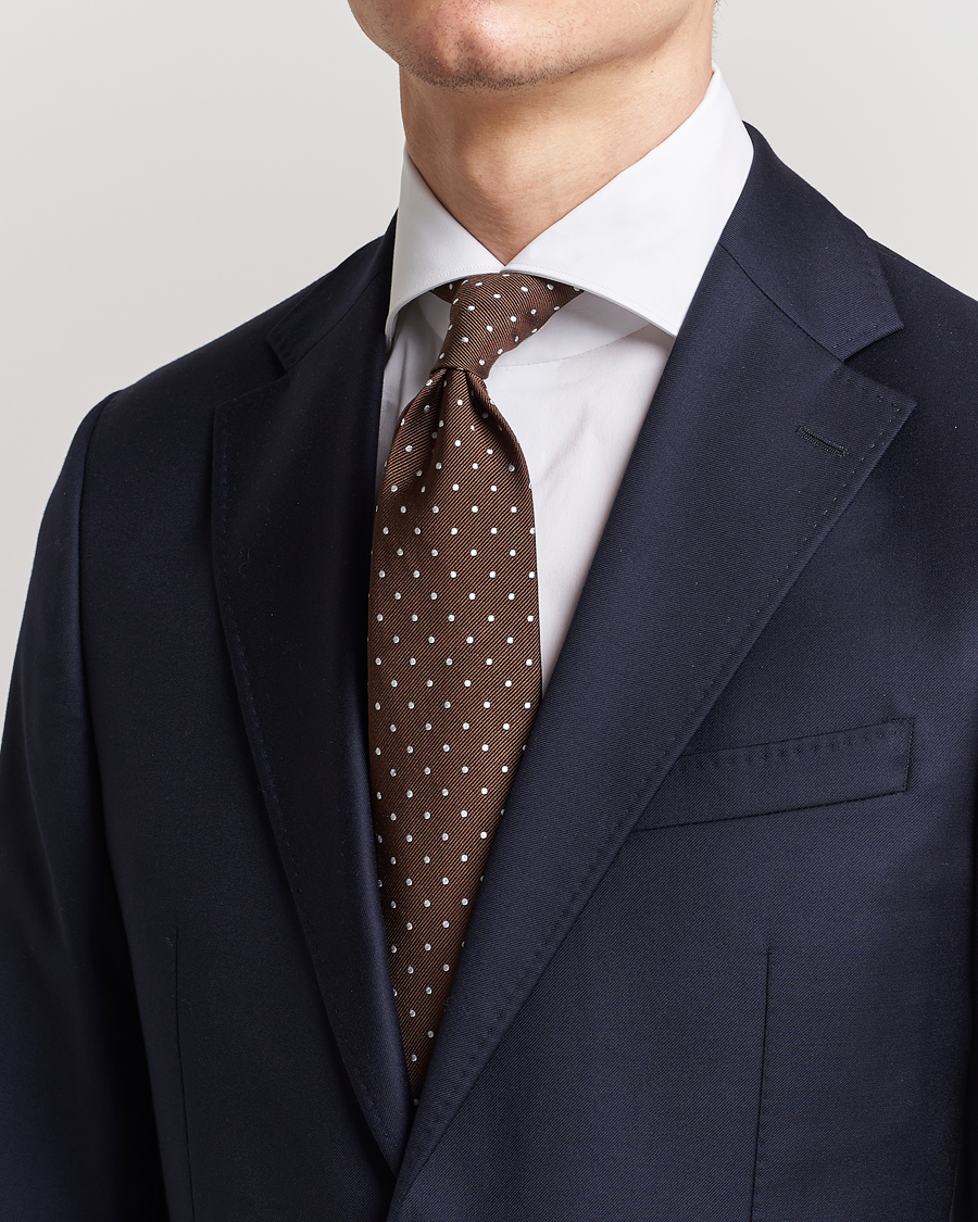 Uomini | Cravatte | Amanda Christensen | Dot Classic Tie 8 cm Brown/White