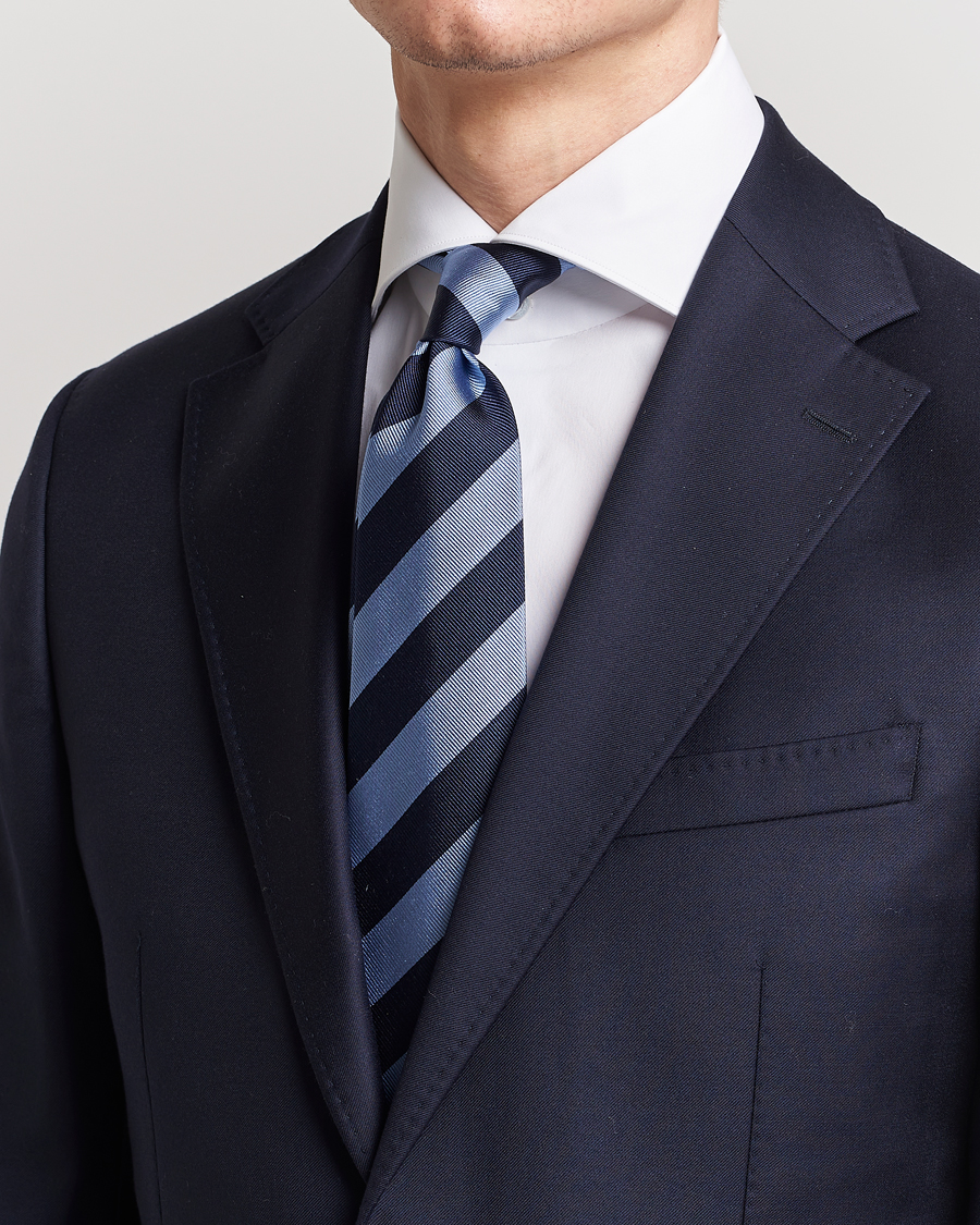 Uomini | Cravatte | Amanda Christensen | Regemental Stripe Classic Tie 8 cm Sky Blue/Navy