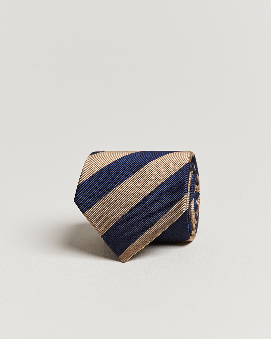 Uomini | Cravatte | Amanda Christensen | Regemental Stripe Classic Tie 8 cm Sand/Navy