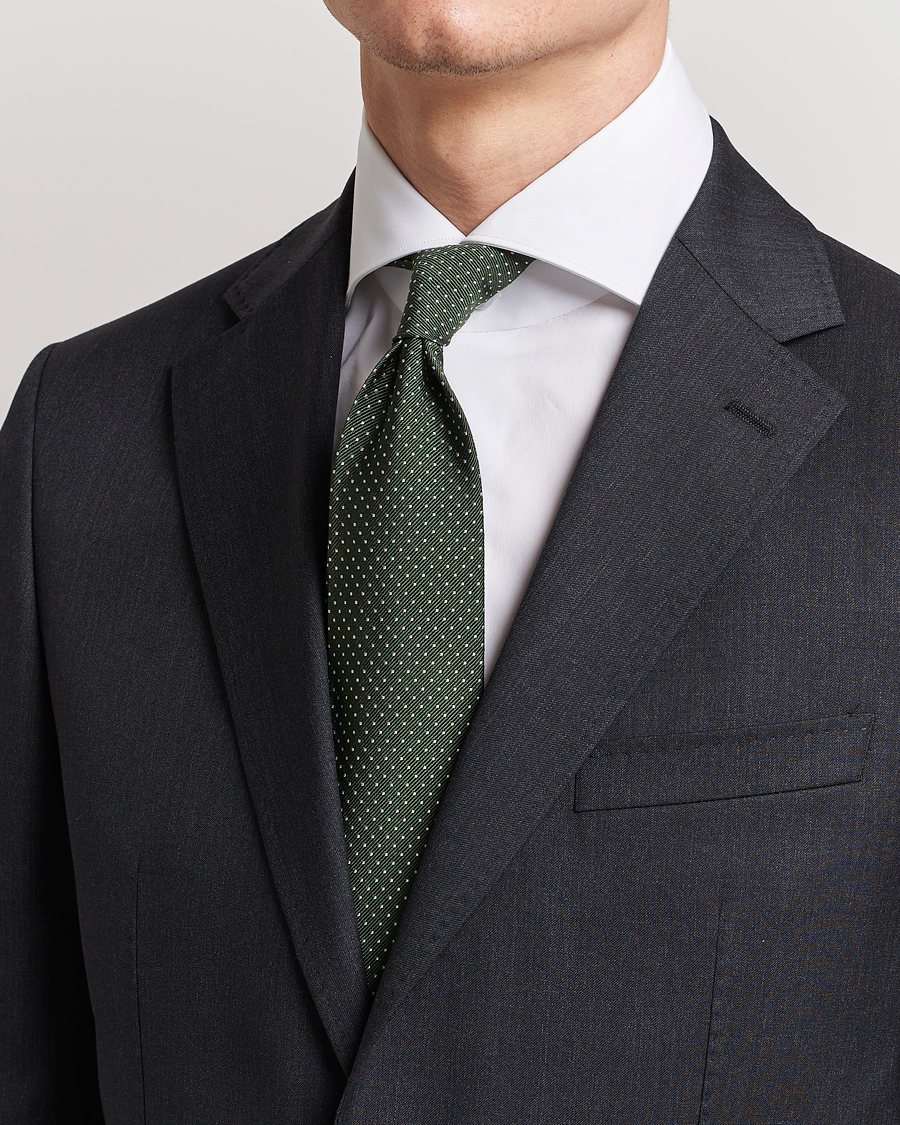 Uomini | Cravatte | Amanda Christensen | Micro Dot Classic Tie 8 cm Olive/White