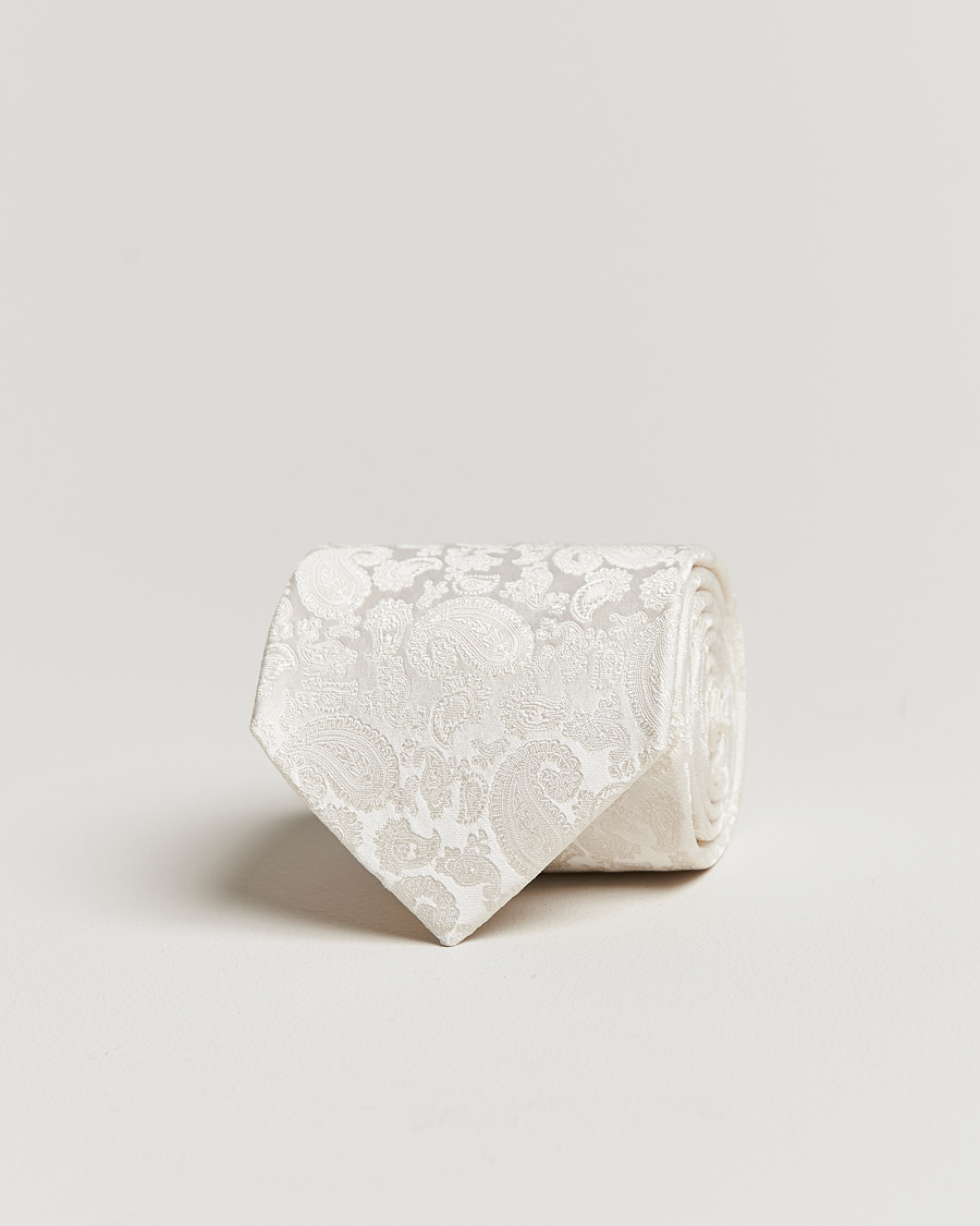 Uomini | Cravatte | Amanda Christensen | Silk Tonal Paisley Tie 8 cm Cream