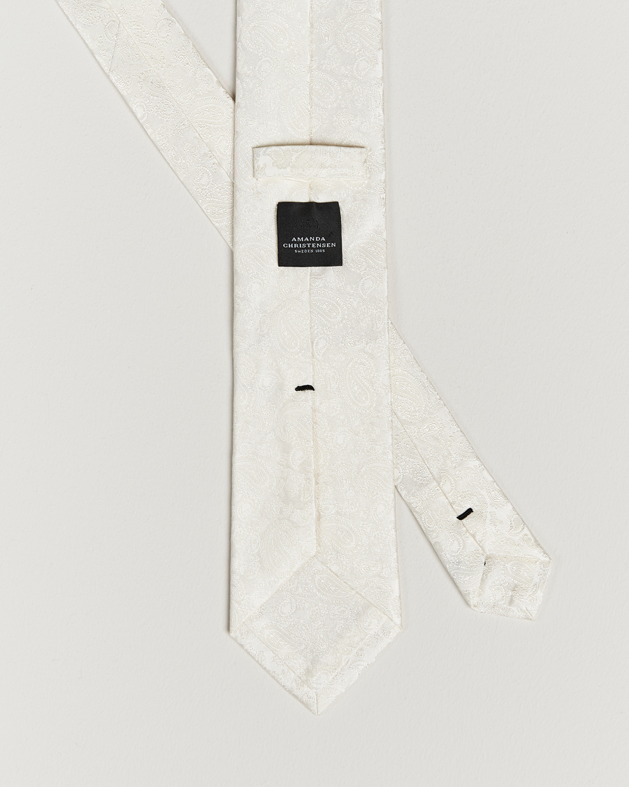 Uomini | Cravatte | Amanda Christensen | Silk Tonal Paisley Tie 8 cm Cream