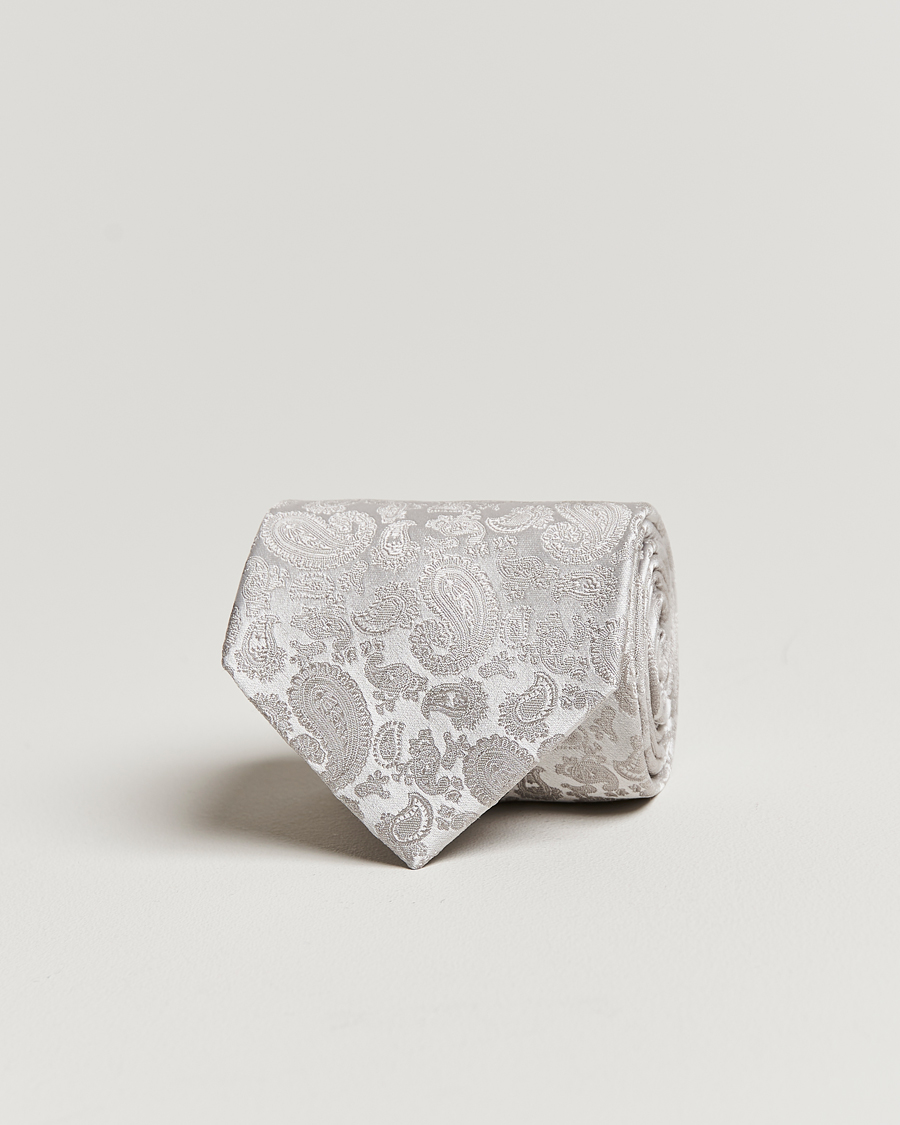 Uomini | Cravatte | Amanda Christensen | Silk Tonal Paisley Tie 8 cm Silver