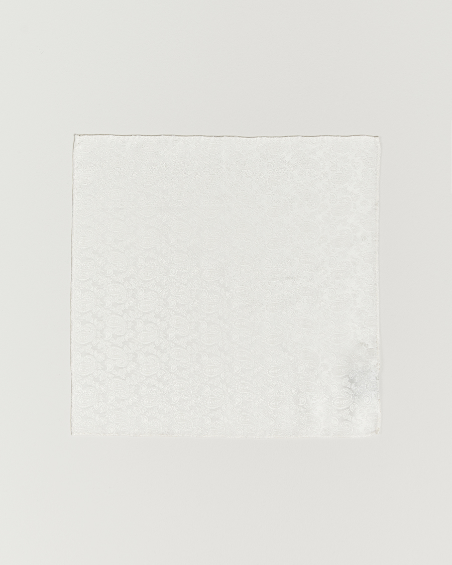 Uomini | Fazzoletti da taschino | Amanda Christensen | Tonal Paisley Silk Pocket Square Cream