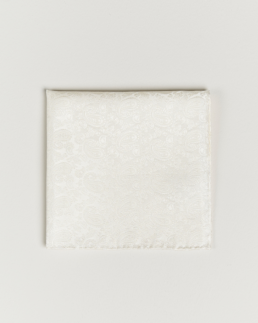 Uomini | Fazzoletti da taschino | Amanda Christensen | Tonal Paisley Silk Pocket Square Cream