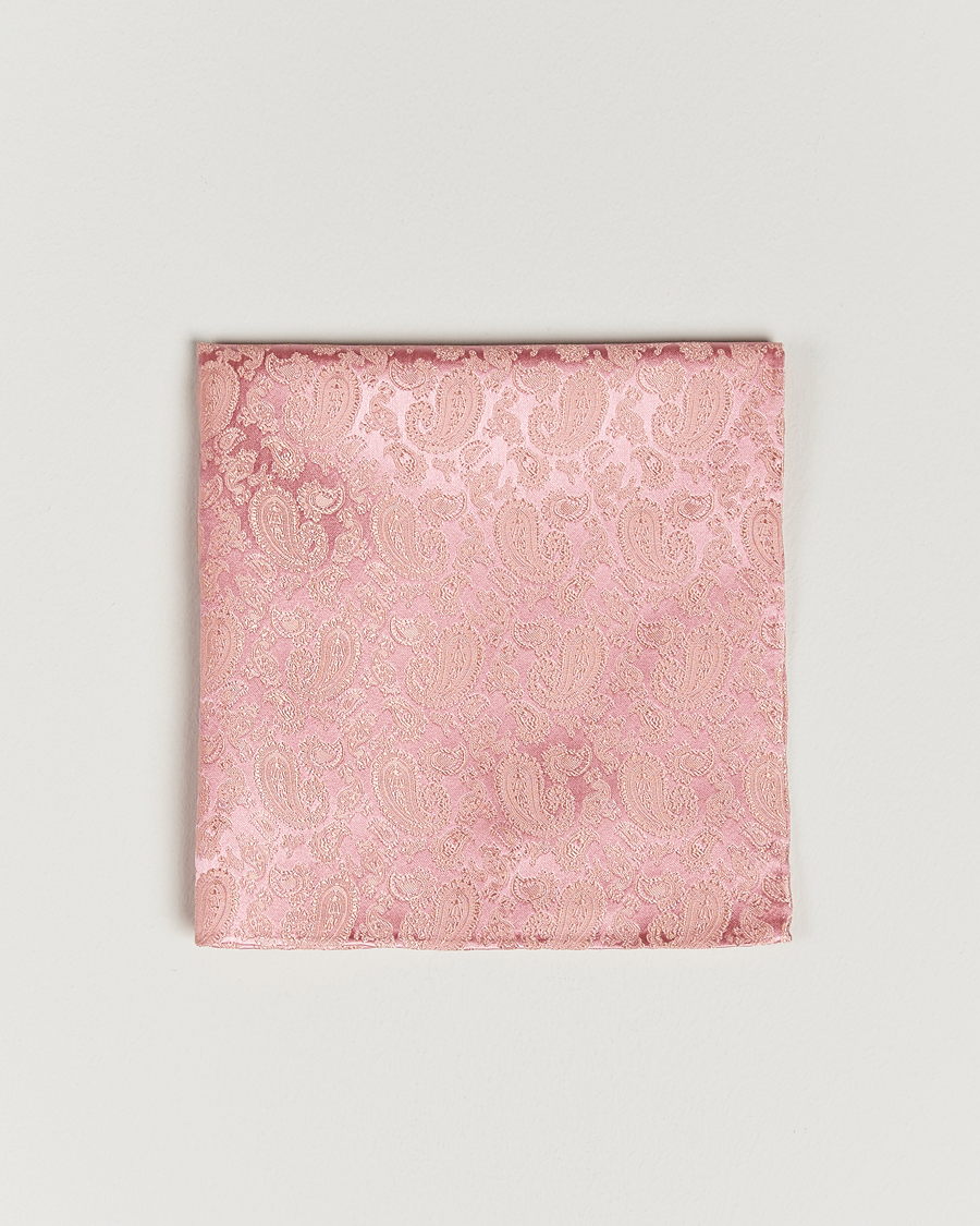 Uomini | Fazzoletti da taschino | Amanda Christensen | Tonal Paisley Silk Pocket Square Powder Pink