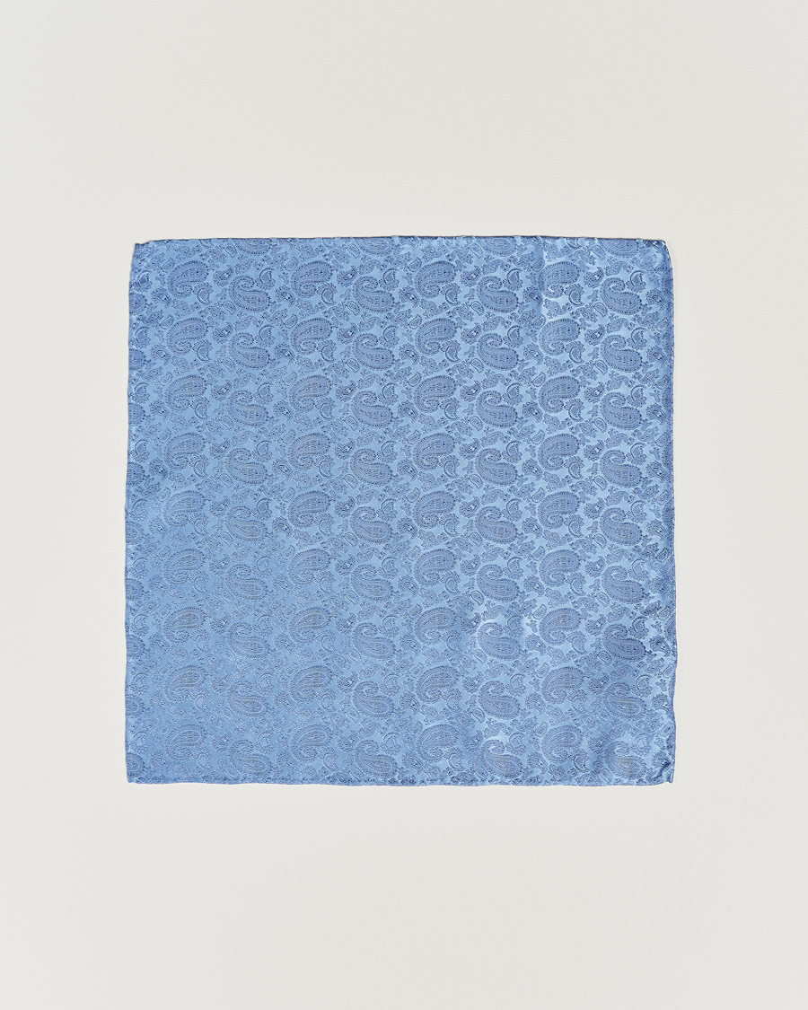 Uomini | Fazzoletti da taschino | Amanda Christensen | Tonal Paisley Silk Pocket Square Sky Blue