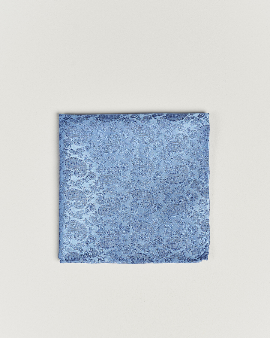 Uomini | Fazzoletti da taschino | Amanda Christensen | Tonal Paisley Silk Pocket Square Sky Blue