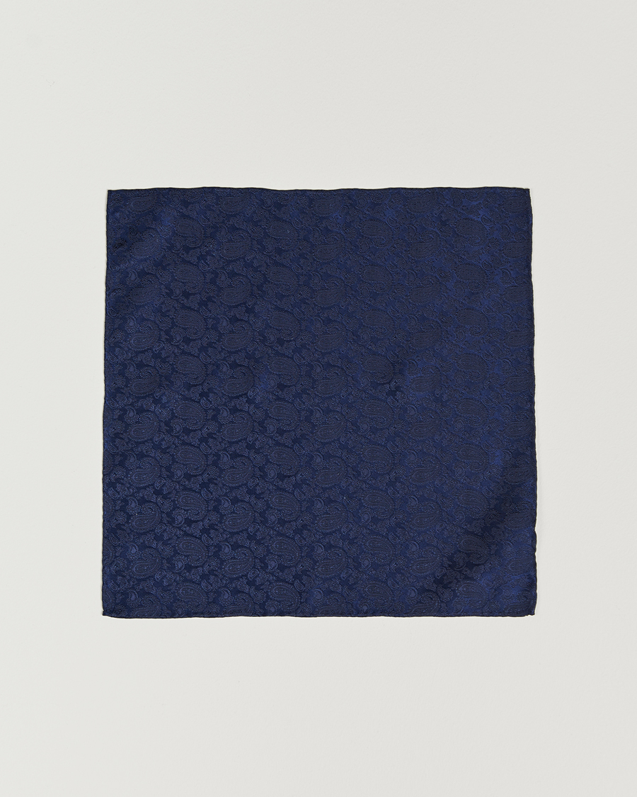 Uomini | Fazzoletti da taschino | Amanda Christensen | Tonal Paisley Silk Pocket Square Navy
