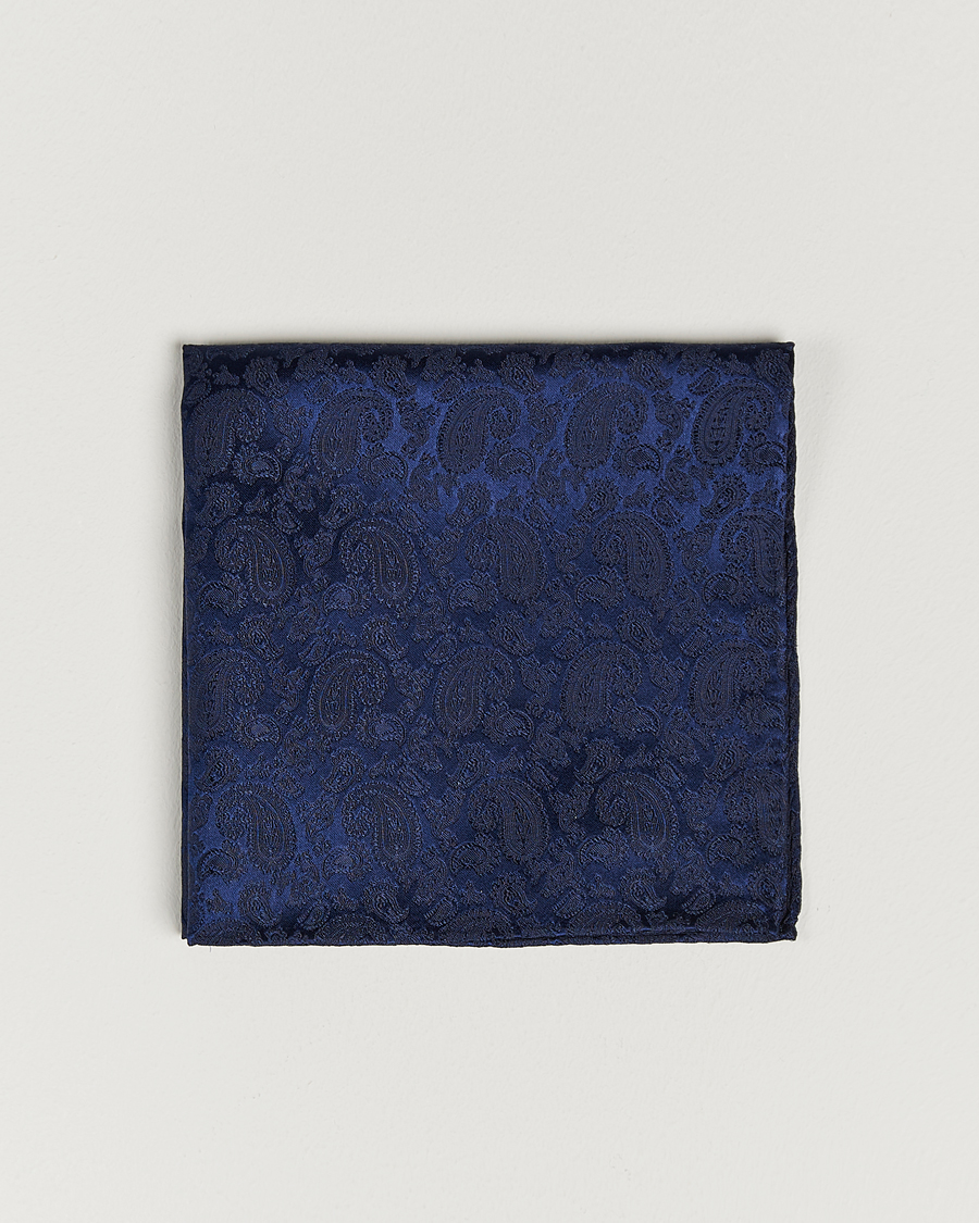 Uomini | Fazzoletti da taschino | Amanda Christensen | Tonal Paisley Silk Pocket Square Navy