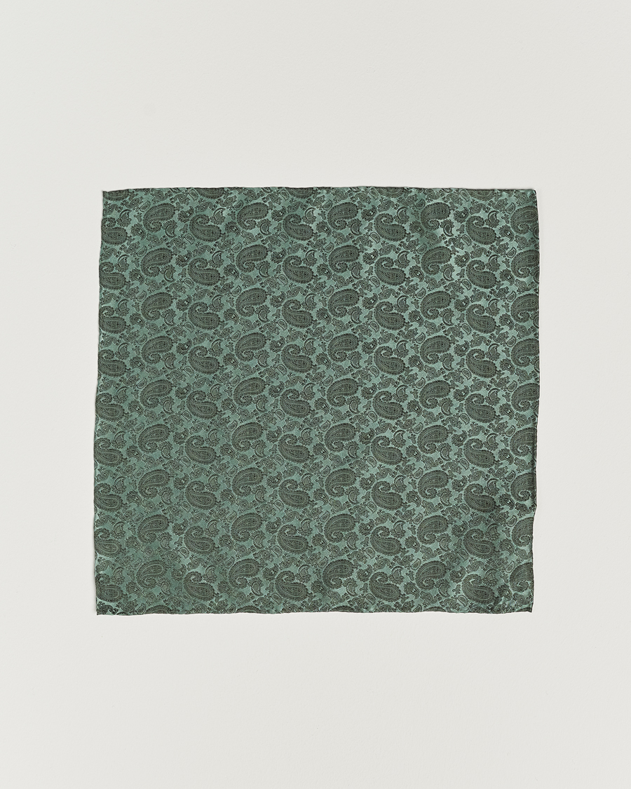 Uomini | Fazzoletti da taschino | Amanda Christensen | Tonal Paisley Silk Pocket Square Olive